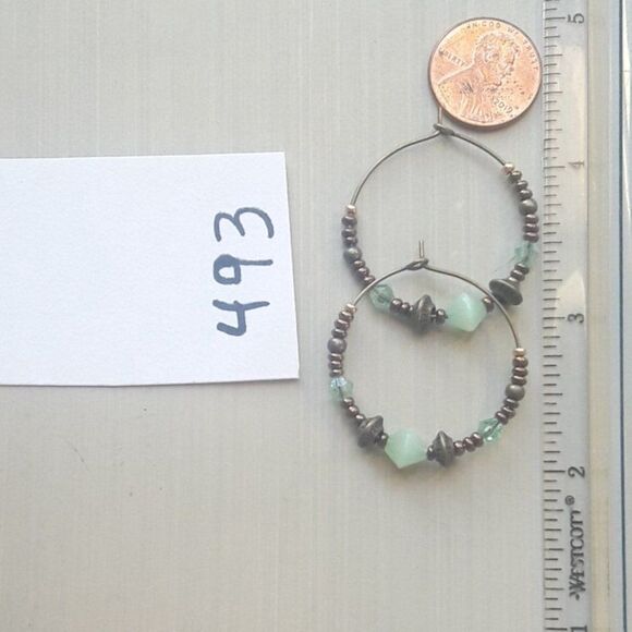 artisan earrings 493#mfs Green Crystal Hoop Earrings Bronze beads handmade bohoc - Picture 4 of 5